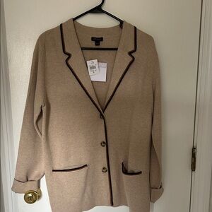 J. Jill beige cardigan blazer with Brown and black contrast trim.NWT
